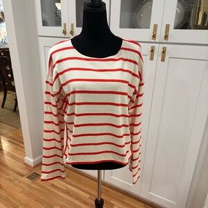 La Ligne Long Sleeve Breton Tee–Red Stripe, 100% Cotton, Size Medium (Like New)